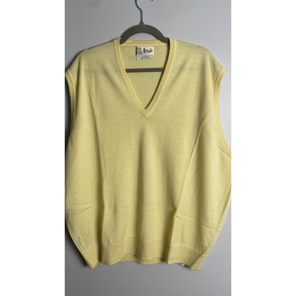 PRINGLE Yellow‎ Wool Sweater Vest Made In Scotland Golf Dad Academia XXL